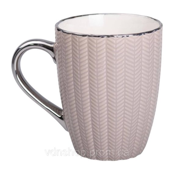 Чашка порцелянова 400 (мл) з сріблястим обідком та ручкою для чаю, кави Кремова RX-N231315CO