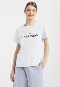 Футболка жіноча біла з принтом "I'm Ukrainian (чорний)", XL