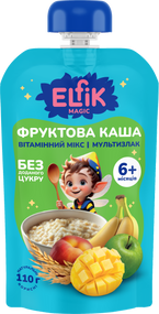 Фруктова каша з яблук, мультизлакової каші, персиків, бананів та манго «Вітамінний мікс» Elfik Magic 110 г