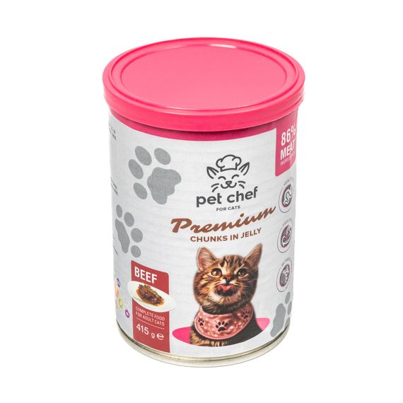 Корм влажный для взрослых котов Pet Chef, кусочки в желе с говядиной 415 г | Зображення 4