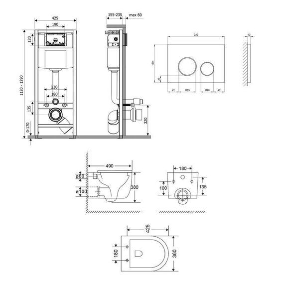 Готове рішення Qtap для ванної кімнати: підвісний унітаз Taurus Ultra Quiet 490x360x380 + комплект інсталяції Nest 4 в 1 | Зображення 1