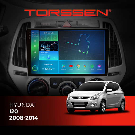Штатна магнітола Torssen 2K Hyundai I20 08-14  F108256 4G Carplay DSP