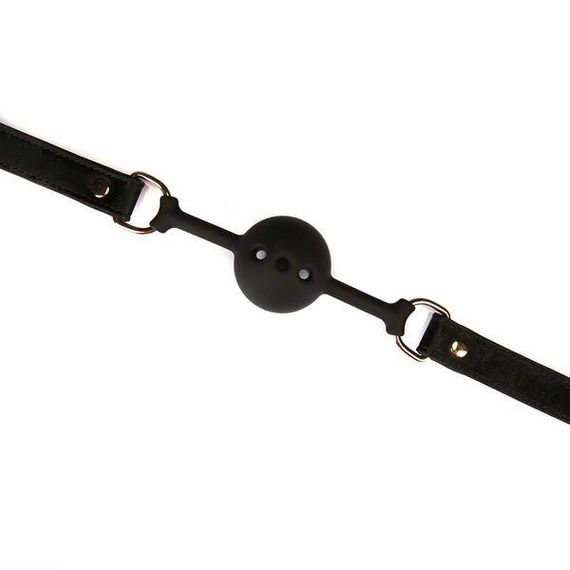 Повітропроникний кляп Liebe Seele Boudoir Amor Ball Gag Black, силіконова кулька, діаметр 4,3 см Sex Aura | Зображення 3