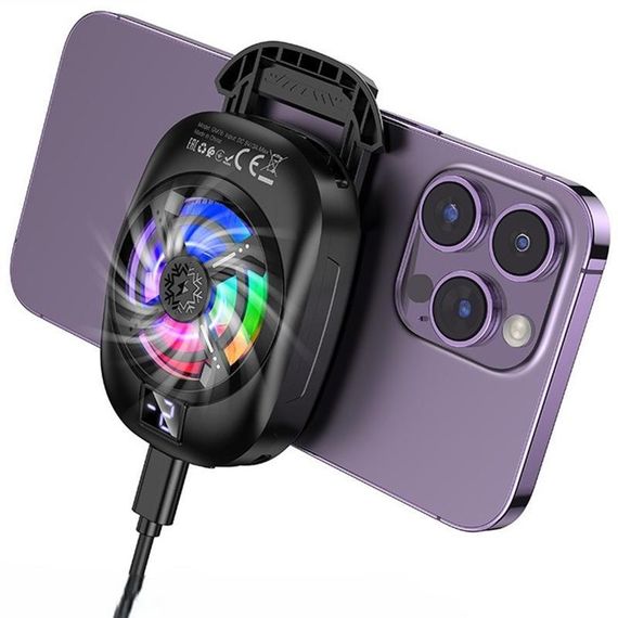 Охлаждающий кулер для мобильного телефона Hoco GM76 Blue diamond Black | Зображення 3