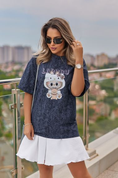 Женская свободная футболка Labubu варенка тай дай цвет темно-синий, размер 42/44, GF05256 | Зображення 3