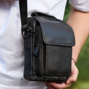 Сумка-барсетка мужская через плечо 19х24х8, мессенджер кожаный гладкий Tiding Bag TD-55467 черный цвет