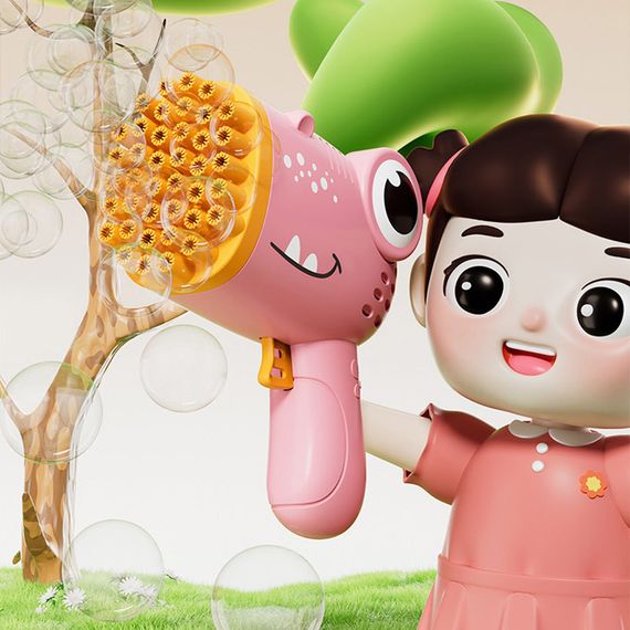 Пістолет для мильних бульбашок Dinosaur Bubble Gun з насадкою на 40 отворів 50ml Pink | Зображення 2