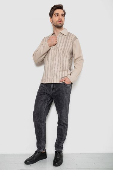 Кофта чоловіча на блискавці в смужку, колір світло-бежевий, 238R123 | Зображення 1