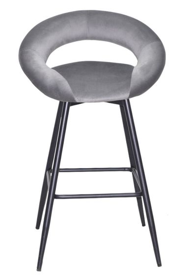 Напівбарний стілець із м'яким круглим сидінням на чорних металевих ніжках Holy Bar 65 ML Оксамит сірий B-1034 | Зображення 1
