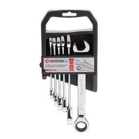 Набір ключів комбінованих, з тріскачкою, 6 шт., 8-19 мм, Cr-V, професійний, DIN3113 INTERTOOL XT-1301