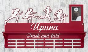 Медальниця біг, легка атлетика іменна з поличкою, дерев'яна, тримач для медалей, медальниці