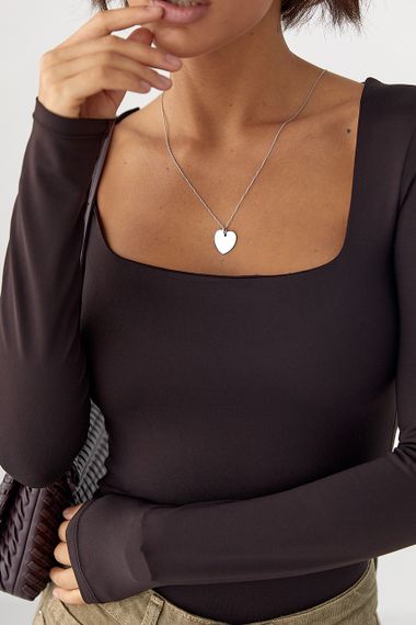 Еластичне боді з довгими рукавами - темно-коричневий цвет, L (є розміри) | Зображення 3