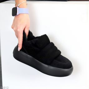 Мягкие замшевые черные автоледи на меху на платформе 38