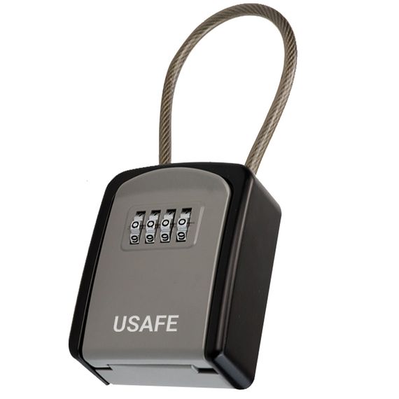 Подвесной наружный мини сейф uSafe KS-07 для ключей, с кодовым замком и гибким тросом, Серый | Зображення 1