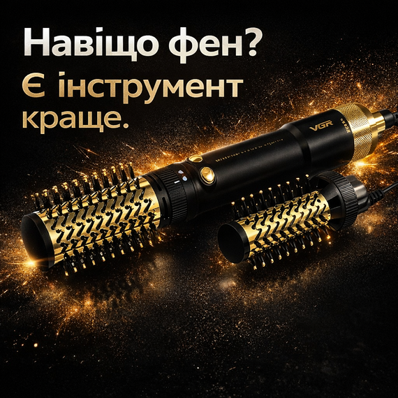Професійна фен-щітка стайлер VGR V-480 Black Edition (1200 Вт) — мультистайлер для об'єму та укладання волосся з функцією іонізац | Зображення 2