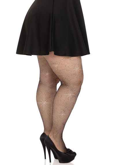Колготки Leg Avenue Rhinestone micro net tights Plus size Black, дрібна сітка, стрази | Зображення 1