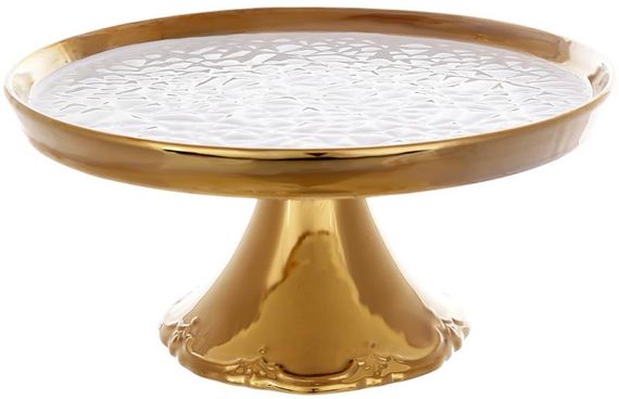 Тортівниця на нозі порцелянова Gold Luxury Ø24см, біла порцеляна