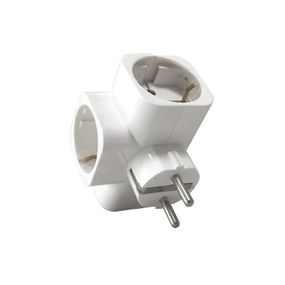 Розетка тройник с заземлением Т-образный с индикацией,White,Box