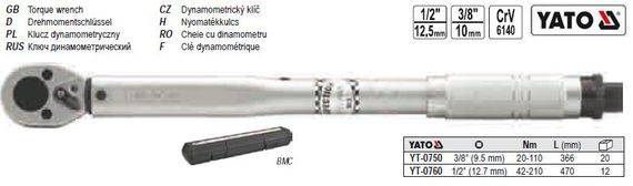 Ключ динамометрический YATO Польша 3/8" 19-110 NM l=366 мм YT-0750
