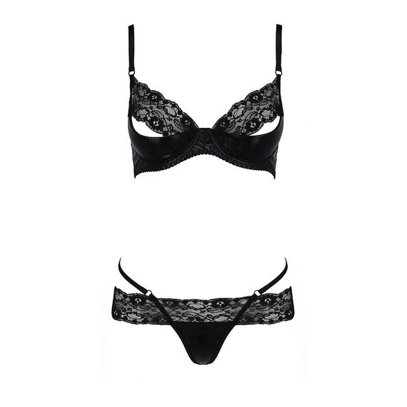 Комплект білизни Passion Exclusive NORTH SET L/XL, black, ліф і трусики з елементами під латекс | Зображення 4