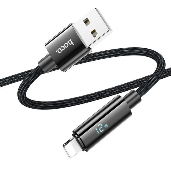 Дата кабель Hoco U125 Benefit 2.4A USB to Lightning with display (1.2m) Black | Зображення 2