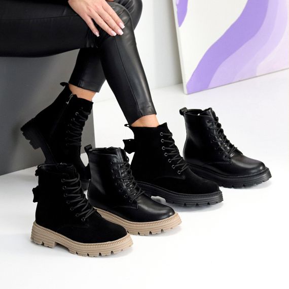 Чорні зимові черевики берці натуральна замша на бежевій підошві | Зображення 9