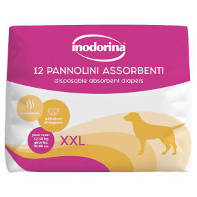 Підгузки для собак сук абсорбуючі з індикатором вологості Inodorina Pannolini Assorbenti, 12 шт, розмір XXL