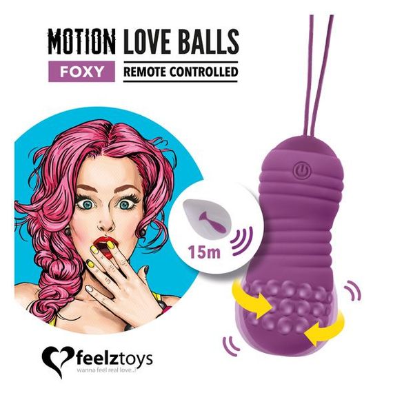 Вагінальні кульки з перловим масажем FeelzToys Motion Love Balls Foxy з пультом дистанційного керува | Зображення 1
