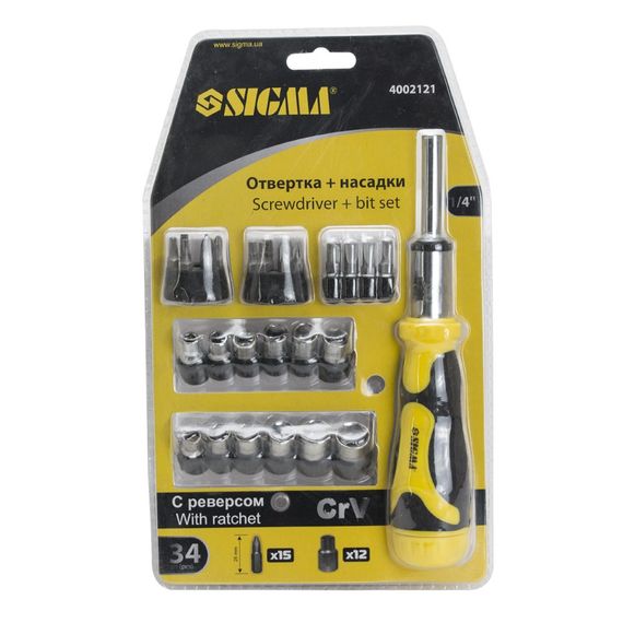 Викрутка Sigma з реверсом + насадки торцеві 1/4" 27шт CrV 4002121 | Зображення 6