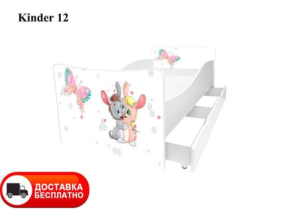 Детская кровать Kinder 12 Зайчики, с ящиком для белья