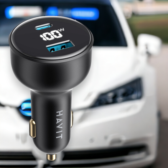 Автомобільний зарядний пристрій 100W HAVIT HV-CC100W USB+USB-C зі швидкою зарядкою | Зображення 4