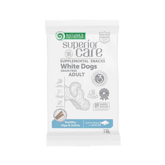 Лакомства Nature's Protection Superior Care White Dogs Healthy hips & joints беззерновые с белой рыбой для взрослых собак всех пород с белым окрасом шерсти 110 гр