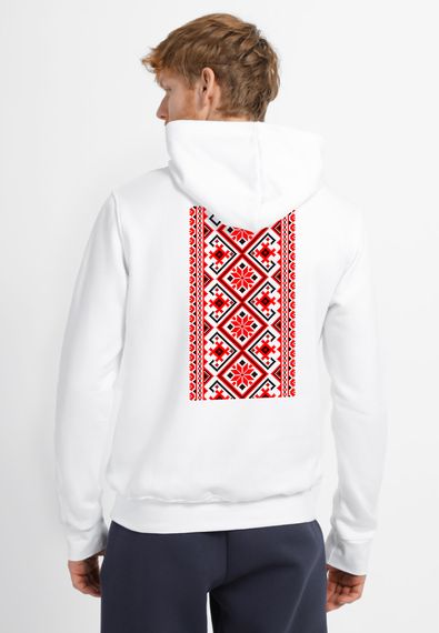 Худі чоловіче біле з принтом "Вишиванка на спині", M