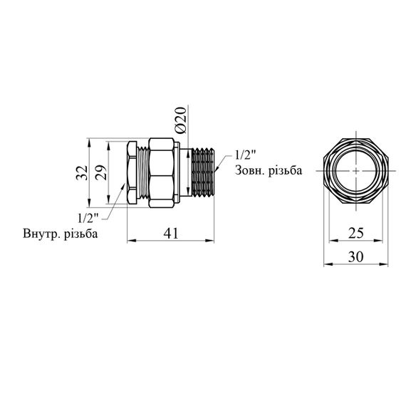 Згін-американка пряма посилена LexLine 1/2" ВЗ під конус нікельована НК0811-Вн | Зображення 1