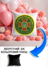 Подушка плюшева Мерч Крафт Дизайн з принтом Національна гвардія України чорний плюш квадратна 33х33 см