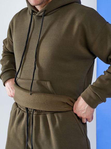 Мужской теплый спортивный костюм на флисе двойка KI503 цвет хаки, размер 46/48 | Зображення 2