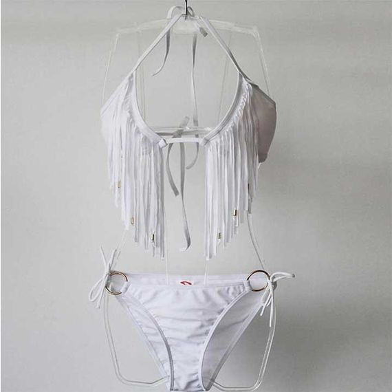Ефектний купальник з бахромою на зав'язках S-M-L чорний | Зображення 3