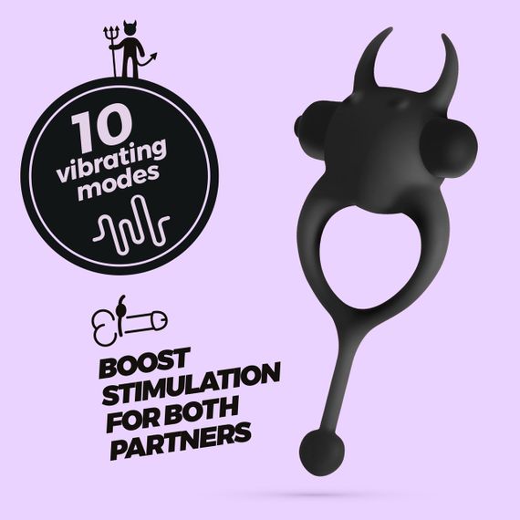 Віброкільце CRUSHIOUS Daemon з ріжками і хвостиком, 10 режимів, чорне Sex Aura | Зображення 4