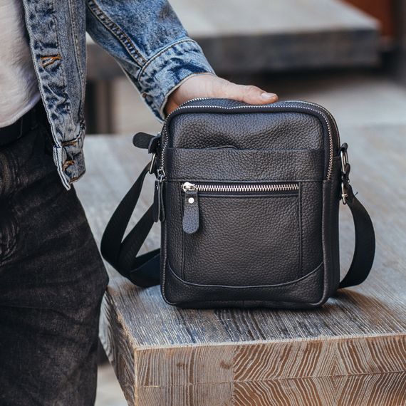 Чоловіча сумка-барсетка шкіряна через плече чорна Tiding Bag SK N5386 | Зображення 8