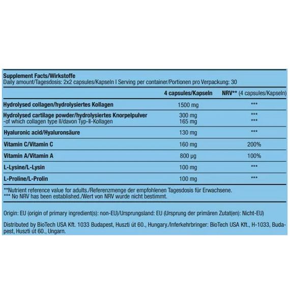 Хондропротектор (для спорта) BioTechUSA Hyaluronic Collagen 120 Caps | Зображення 1