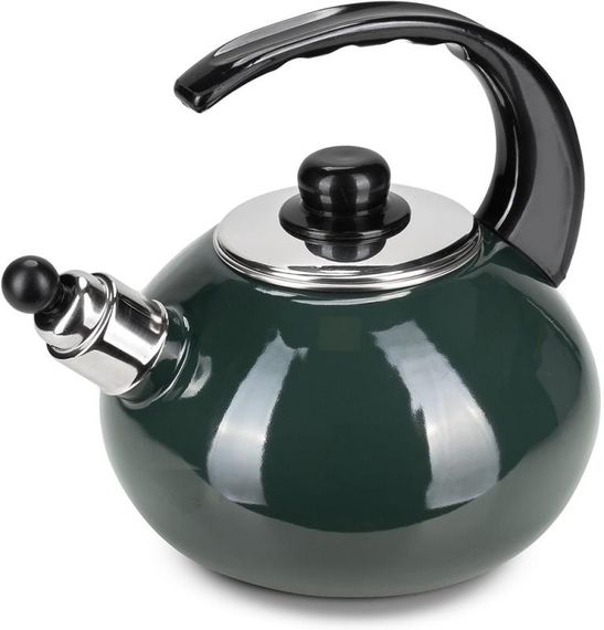 Чайник емальований Kamille "Boiling Water" 2.5л зі свистком, зелений глянець