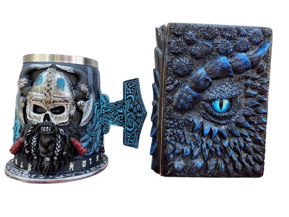 Подарунковий набір Кухоль 3D Молот Тора Бородастий Вікінг і Блокнот 3D «Книга Теней і Глубін»