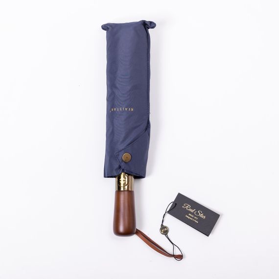 Парасолька автоматична з дерев'яною ручкою класична з поліестеру діаметр 116 см  Синя HP-23-8BL | Зображення 3