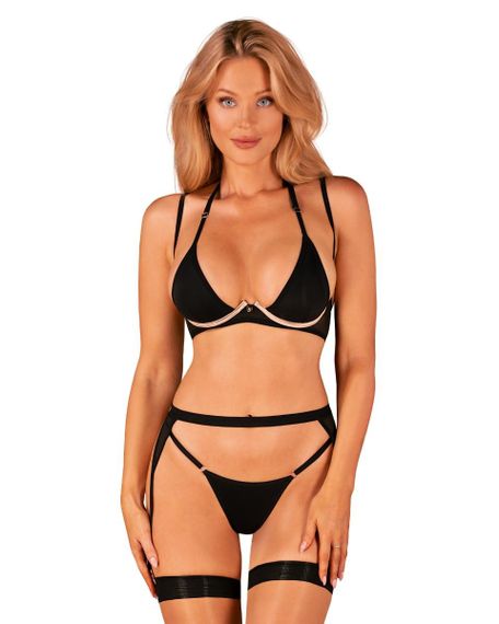 Комплект 3 предмети - ліф, стрінги та пояс для панчох Selinne 3-pcs set, чорний, XS/S