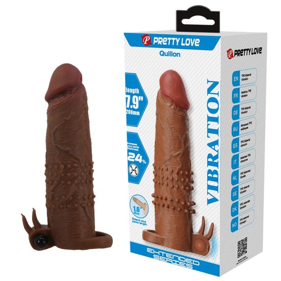 Подовжуюча насадка з вібростимуляцією Pretty Love - Quillon Vibrating Penis Sleeve Brown, BI-026281Z-1 Sex Aura