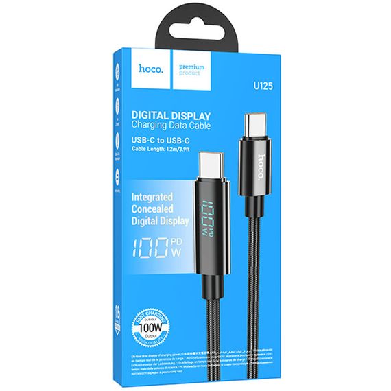 Дата кабель Hoco U125 Benefit 100W Type-C to Type-C with display (1.2m) Black | Зображення 5