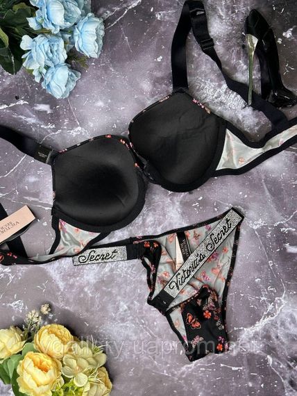 Женское нижнее белье Виктория Сикрет, Сексуальный комплект белья со стразами М, 75B, Черный | Зображення 1