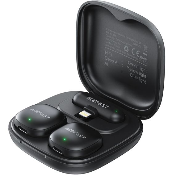 Петличний бездротовий мікрофон Acefast R1 Dual-mic Lightning Black | Зображення 1