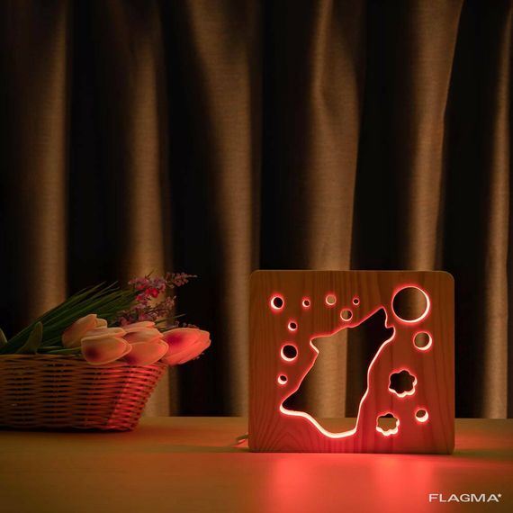 Светильник ночник ArtEco Light из дерева LED "Волк и луна" с пультом и регулировкой... | Зображення 5
