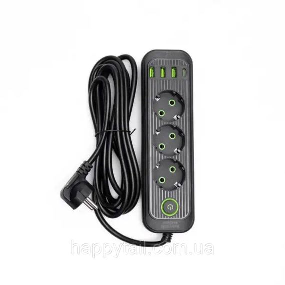 Мережевий фільтр чорний з вимикачем 3 розетки 3хUSB-A 1xUSB-C 3м HP-5-34 | Зображення 1